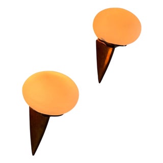 Lancia Wall Sconces in Brass and Opaline Glass from Stilux Milano, 1960s, Set of 2 For Sale