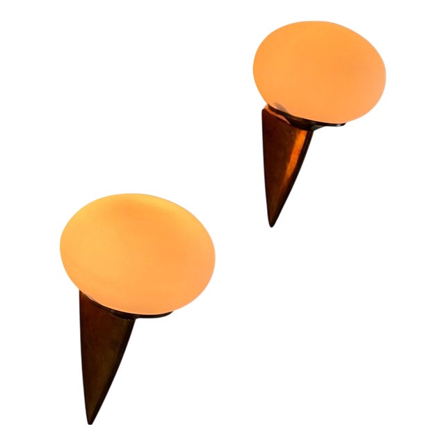 Lancia Wall Sconces in Brass and Opaline Glass from Stilux Milano, 1960s, Set of 2 For Sale
