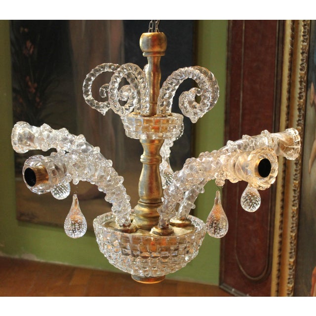 20th Century Italian Murano Transparent Glass 2-Tier 5-Light Chandelier, 1940s For Sale - Image 15 of 18