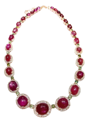 Bochic “Capri” Vintage Ruby, White Topaz & Peridot Necklace Set in 18K & Silver