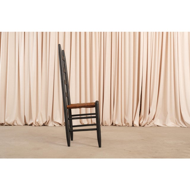 Set of 6 Antique Shaker Ladder Back Dining Chairs | Ebonized Wood, Hand-Woven Rush Seats For Sale - Image 14 of 14
