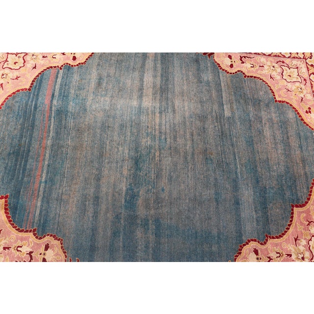 Antique 19th Century Indian Agra Rug in Solid Blue Background For Sale - Image 11 of 14