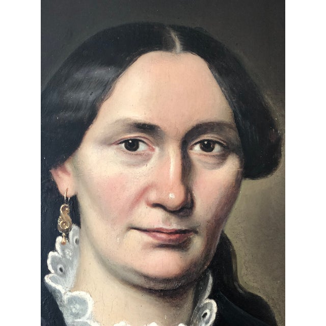 Biedermeier Antique Original Oil Painting of a German Lady, Large 19th Century Portrait For Sale - Image 3 of 14