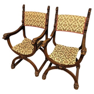 Set of Renaissance Style Armchairs in Walnut For Sale