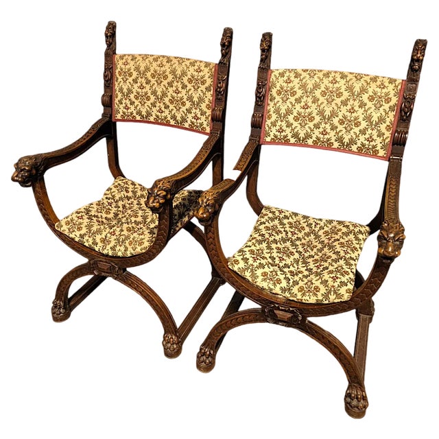 Set of Renaissance Style Armchairs in Walnut For Sale