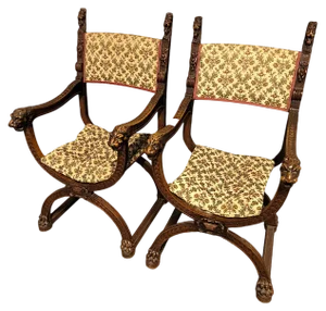Set of Renaissance Style Armchairs in Walnut