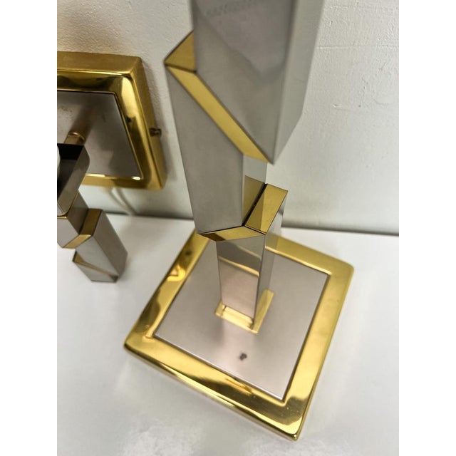 Skyscraper Brass and Chrome Table Lamp & Wall Lamp, 1970s, Set of 2 For Sale - Image 10 of 16