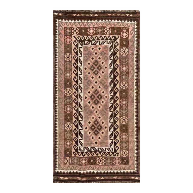 Afghan Maimana Kilim Accent Rug, Handwoven Wool, 3x7, Mauve & Sage For Sale