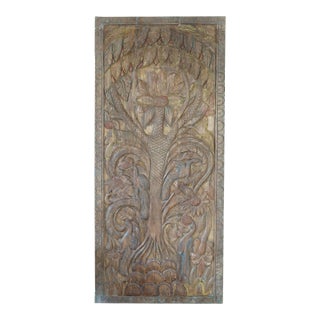Tree of Life Carved Natures Harmony Kalpavriksha Wood Sliding Barn Door 83 For Sale