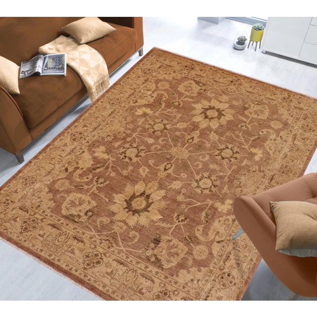 "Enhance the ambiance of your home with this magnificent Persian-influenced Turkish hand-knotted rug made by skilled...
