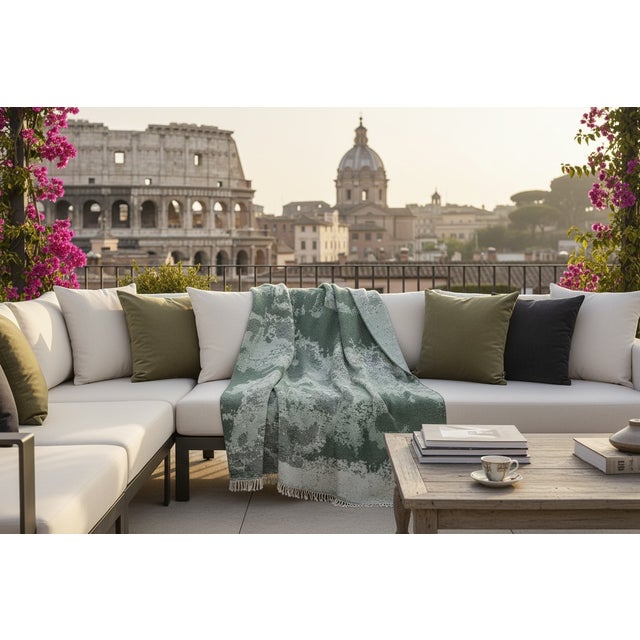 Contemporary Green Jacquard Plaid with Stucco Motif by Villa Como For Sale - Image 3 of 4