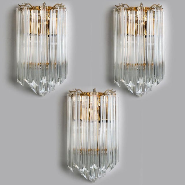 Triedroglass Tree Tears Clear Gold Glass Brass Sconce from Venini, 1970s For Sale - Image 15 of 17