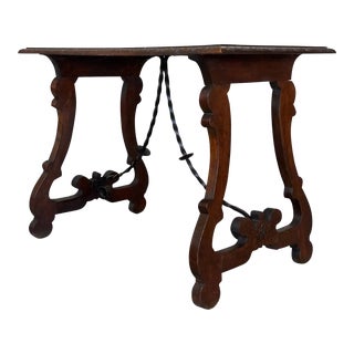 Walnut Ice Table With Carved Lyre Legs and Top, Spanish, 19th Century For Sale