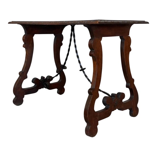 Walnut Ice Table With Carved Lyre Legs and Top, Spanish, 19th Century For Sale