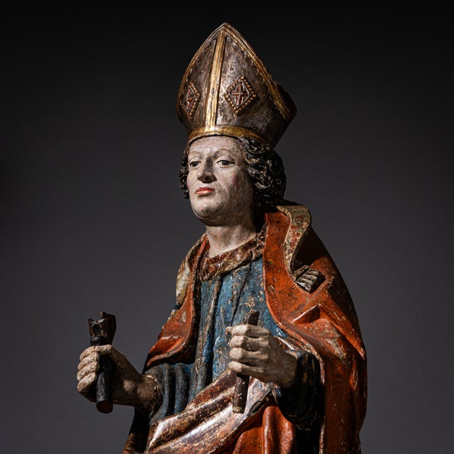 Wood Unknown, Sculpture of Saint Eligius, 1480, Wood For Sale - Image 7 of 10