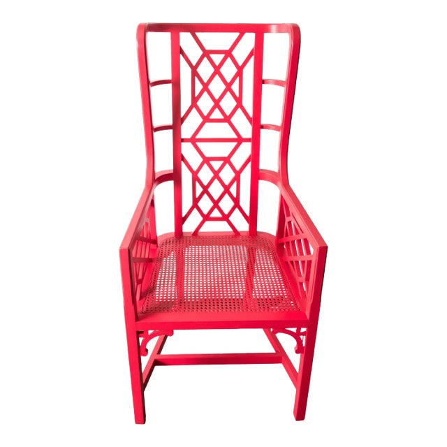 Tall Chinese Chippendale Wingback Arm Chair For Sale