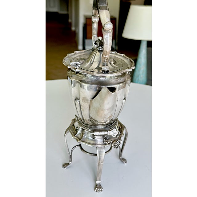 Antique Edwardian Roberts & Belk Silver Kettle on Stand & Burner For Sale In Palm Springs - Image 6 of 15