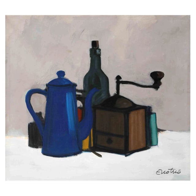 Enotrio Pugliese, Still Life with Grinder, Tempera, Mid-20th Century For Sale