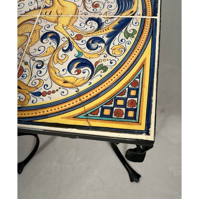Vintage Palm Beach Addison Mizner Wrought Iron Side Table With Hand-Painted Tile Top, C. 1920s For Sale - Image 11 of 12