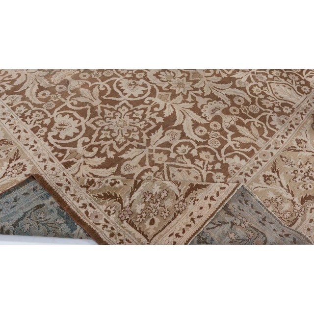 Late 19th Century 19th Century Indian Amritsar Botanic Brown Handwoven Wool Rug For Sale - Image 5 of 8