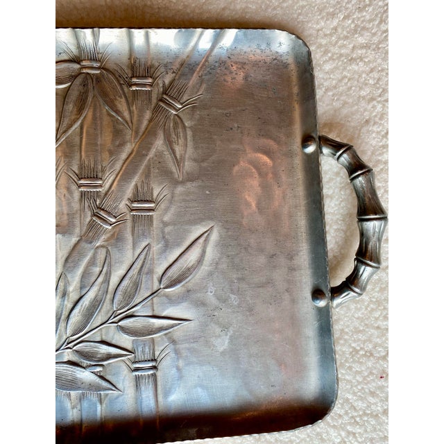 Vintage Hand-Hammered Aluminum Bamboo Serving Tray — Asian Revival Style (14” X 9.25”) For Sale In Dallas - Image 6 of 6
