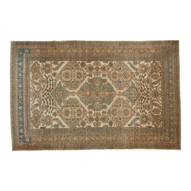 1970s Vintage Persian Ardebil Medallion Floral Wool Carpet For Sale