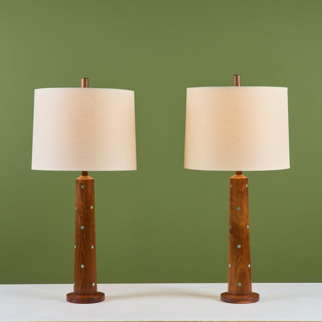 Wood Pair of Gordon & Jane Martz Wood Table Lamps with Tile Inlay For Sale - Image 7 of 12