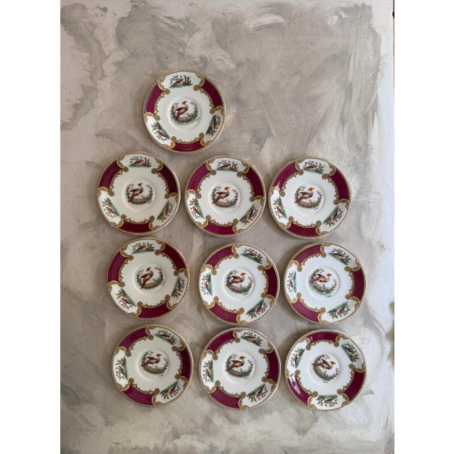Ceramic Vintage Myott Chelsea Bird Dessert Plates – 6 7/8 Inch Staffordshire England Plates – Burgundy and Gold English China - Set of Ten (10) For Sale - Image 7 of 9