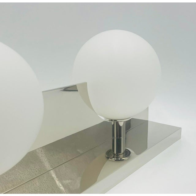 Modern Chrome 3-Globe Wall Sconce or Vanity Light, Frosted Glass Shades For Sale - Image 12 of 15