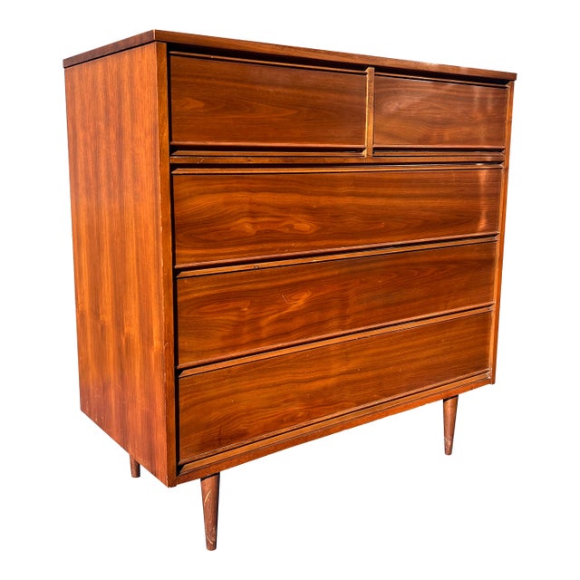 Vintage Mid Century Modern Tall Highboy Dresser For Sale