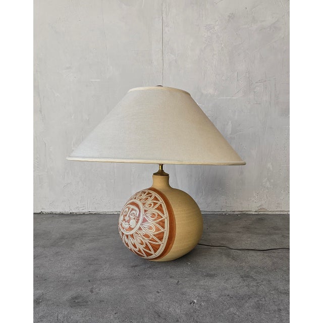 Mid-Century Modern 1970's Ceramic Sun Table Lamp, Signed Brown For Sale - Image 3 of 11