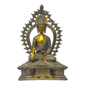 Vintage Pewter Copper Color Metal Sitting Amitabha Buddha Statue