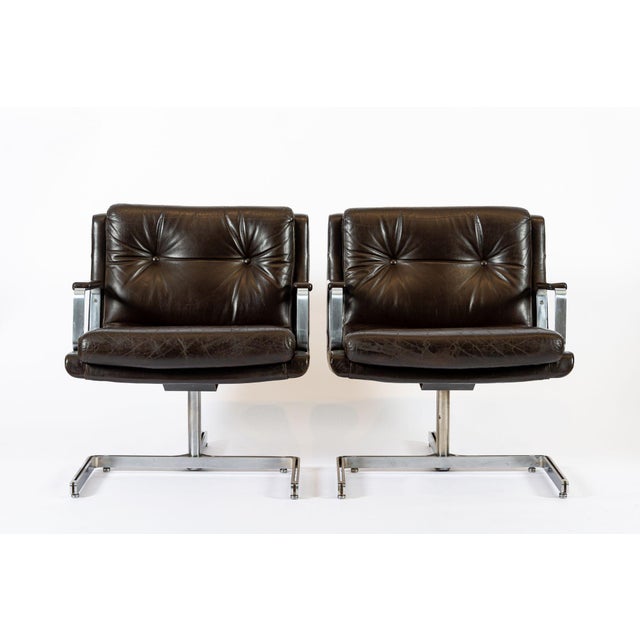 Raphael Mid Century French Brown Leather Lounge Chairs by Raphael Raffel 1970s For Sale - Image 4 of 18