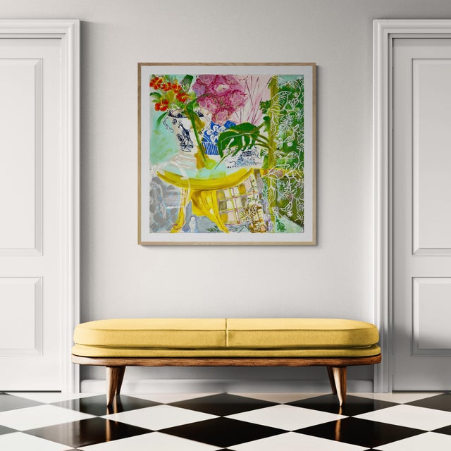 Vibrant pastel colors amidst a symphony of color. Garden Room, an original painting on unstretched canvas. The canvas has...
