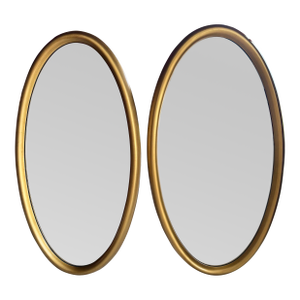Matching Pair of Mid 20th Century Giltwood Oval Wall Mirrors - 20" X 38"