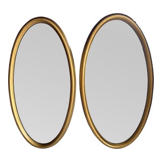 Pair of Mid 20th Century Giltwood Oval Wall Mirrors - 20" X 38" For Sale