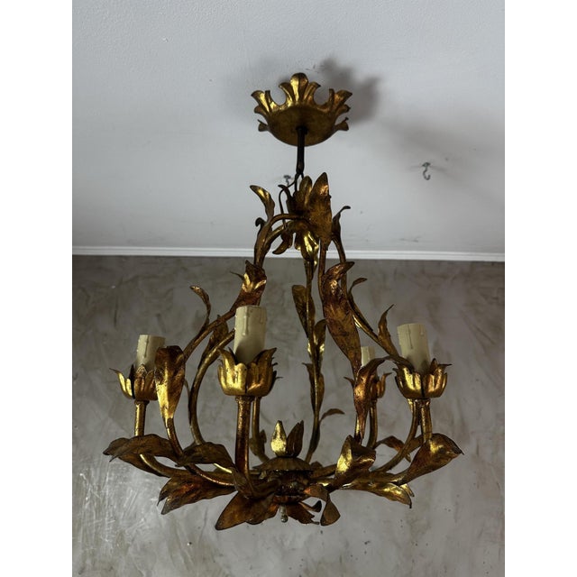 Metal Vintage Italian Brass Chandelier, 1950s For Sale - Image 7 of 10