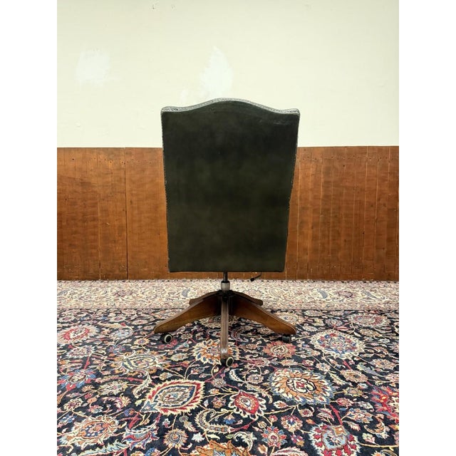 English Chesterfield Green Office Chair For Sale - Image 4 of 8