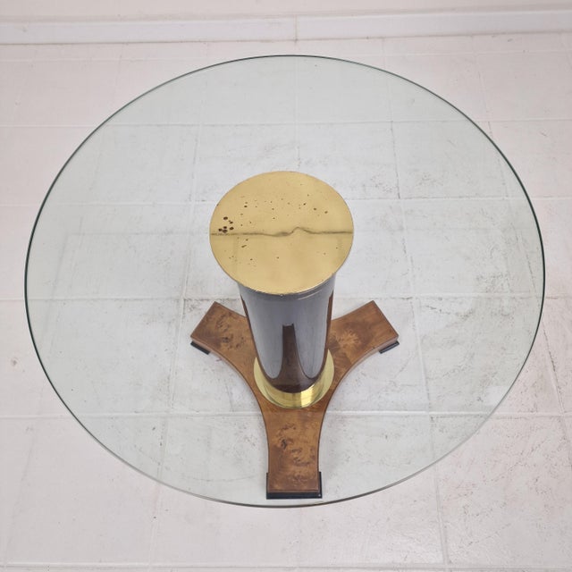 1980s Postmodern Glass, Brass, and Wood Side Table, Germany, 1980s For Sale - Image 5 of 14