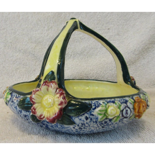 Ceramic Vintage Japan Triple Handle Hand Made Hand Painted Pottery Floral Bowl For Sale - Image 7 of 13