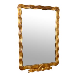 Mid-20th Century Italian Gilded Ribbon & Wave Edge Wall Mirror For Sale