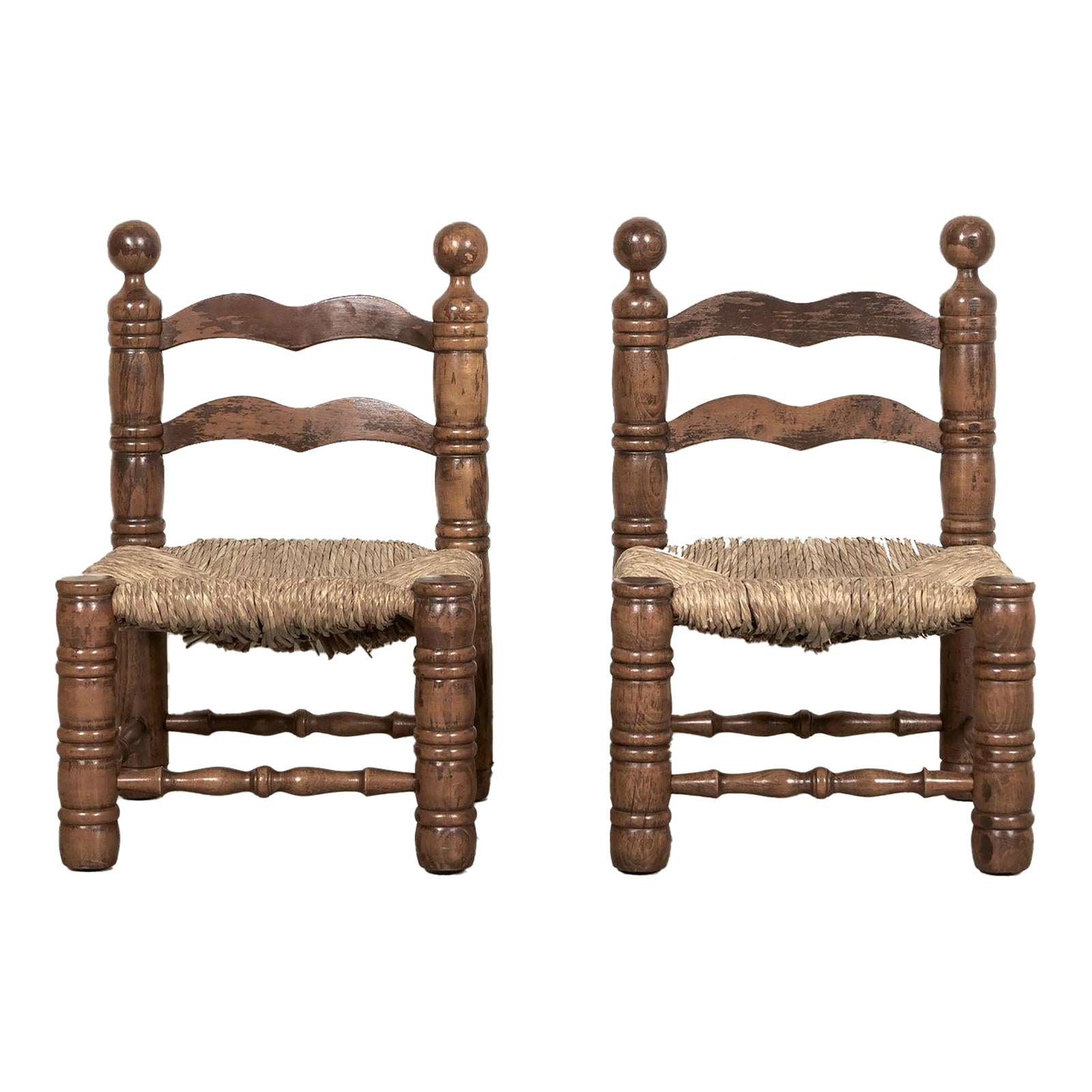 Mid-20th Century Pair French Brutalist Style Fireplace Chairs by