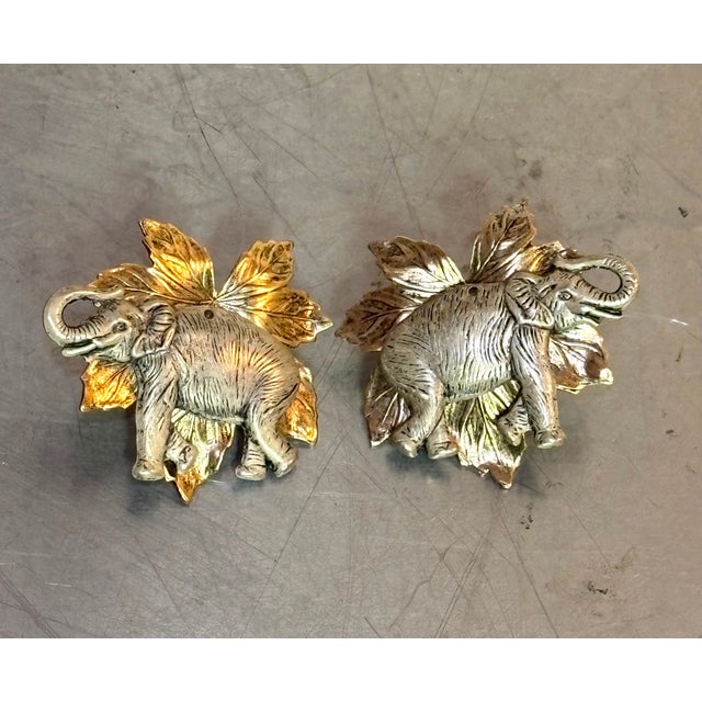 Boho Chic Mixed Metal Elephant/Leaf Cluster Earrings For Sale - Image 3 of 5