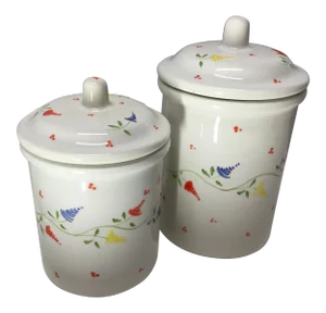 Vintage Italian Hand Painted Covered Storage Ceramic Canisters - A Pair.