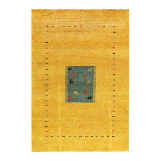 2020s Gold Hand Knotted Gabbeh Rug For Sale