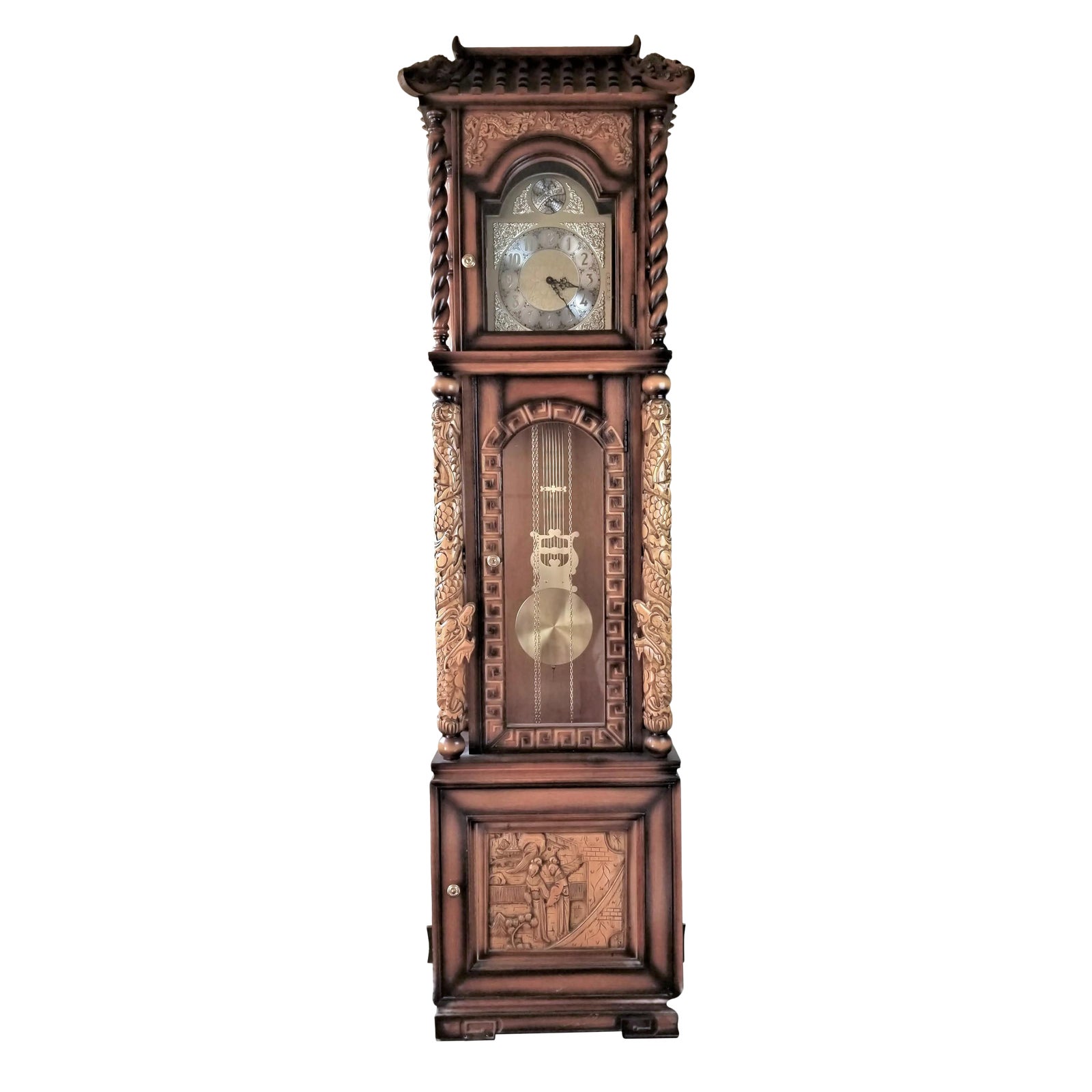 1970s Vintage Chinese Highly Carved Tempus Fugit Grandfather Clock Chairish