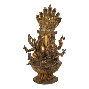 Large 19th Century Antique Indian Hindu Ganesha Figural Votive Brass Oil Lamp