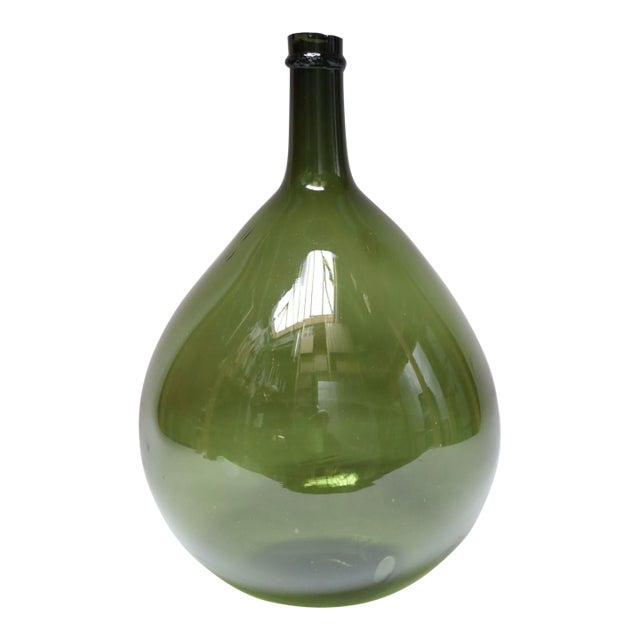 Vintage Italian Green Blown Glass Bulbous Form Demijohn Carboy For Sale