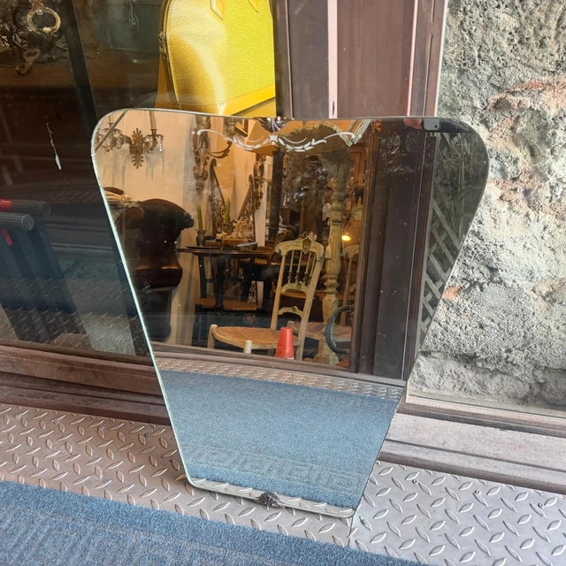 1930s Gio Ponti Style Art Deco Etched Glass and Brass Italian Wall Mirror For Sale - Image 6 of 12