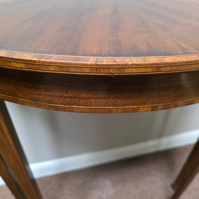 American Federal Inlaid Mahogany Wall-Mounted Demi-Lune Pier Table With Radiating Fan Inlay and Stringing, Circa 1800 For Sale - Image 18 of 18